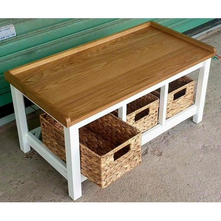385245 : Ghế Băng Gỗ Sồi + Nệm Với Rỗ Lục Bình